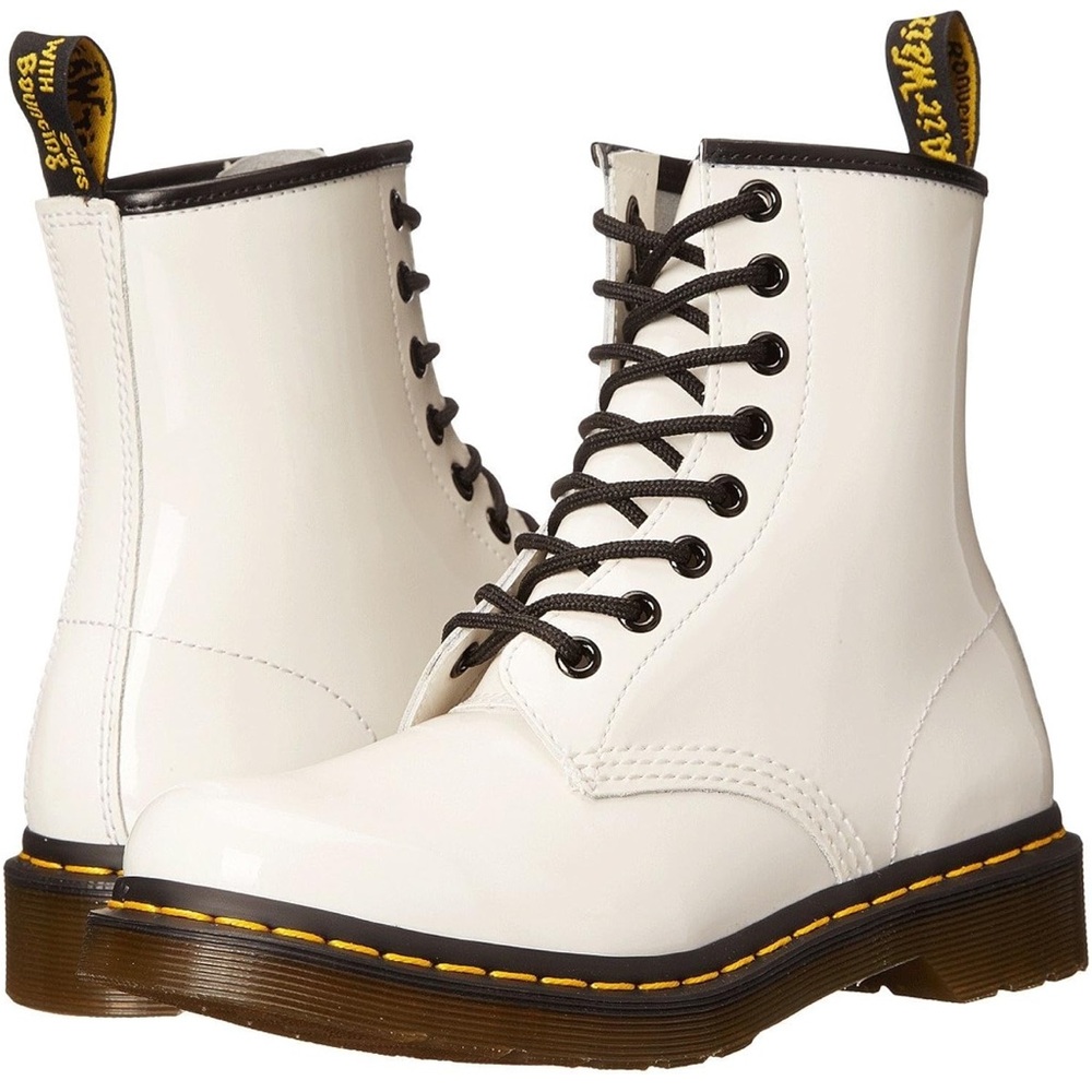 Dr. Martens Women's 1460 W Patent Leather White Lace Up Combat Boots